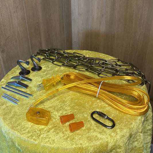 Vintage Rain Lamp Swag Cord & Chain Kit | 15 ft Amber-Gold Cord with Hanging Hardware
